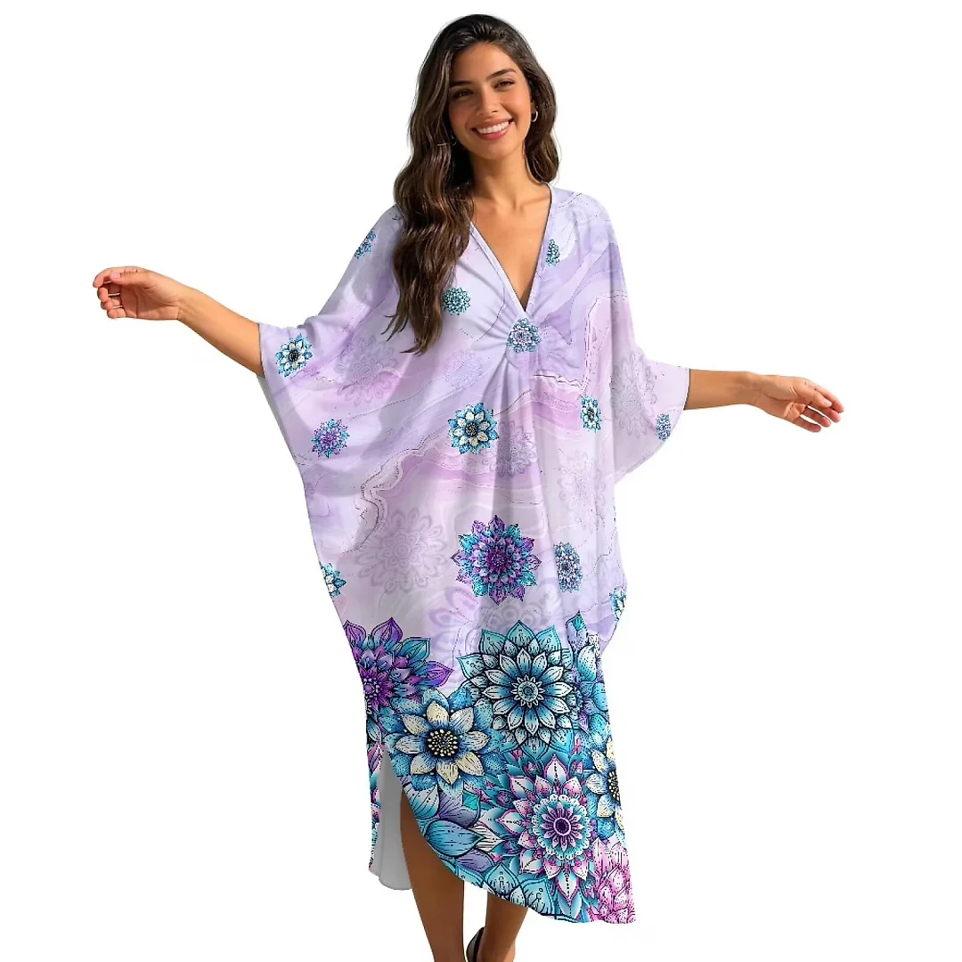 Kirablend Kai Printed Batwing Kaftan Beach Cover-Up Dress