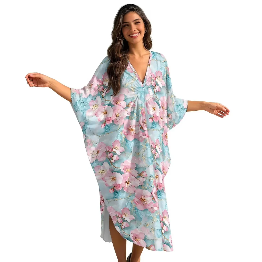 Kirablend Kai Printed Batwing Kaftan Beach Cover-Up Dress
