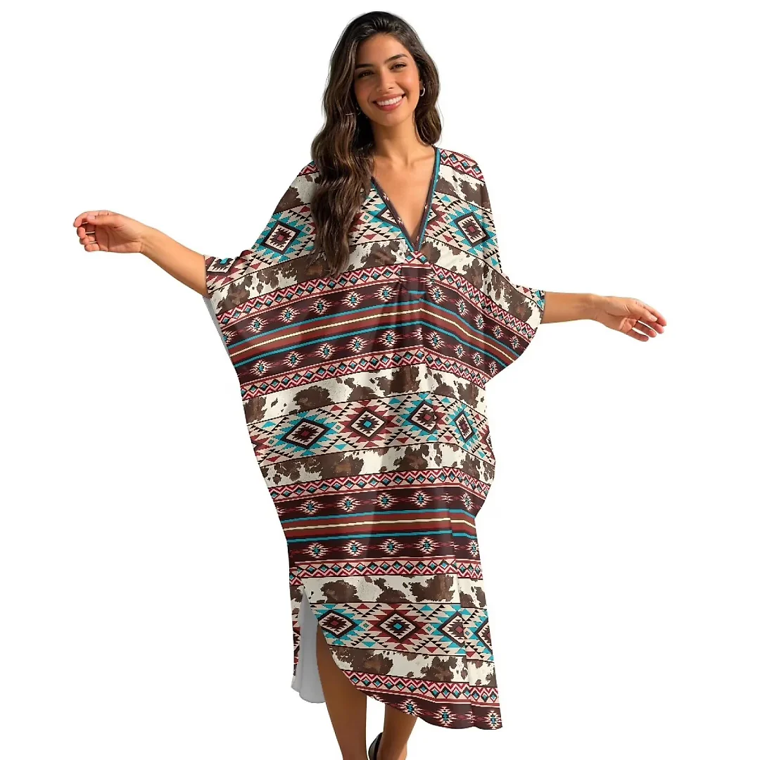 Kirablend Kai Printed Batwing Kaftan Beach Cover-Up Dress