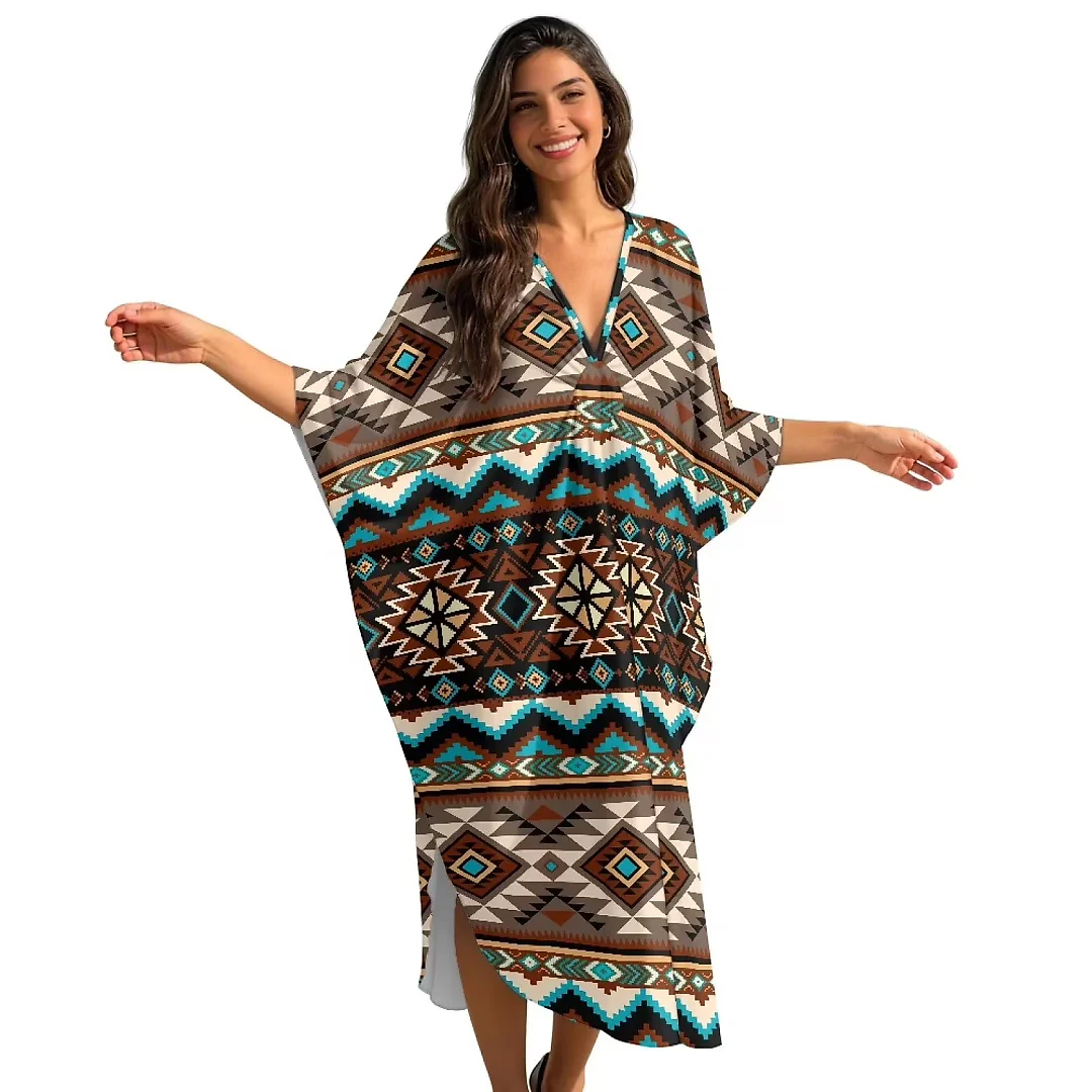 Kirablend Kai Printed Batwing Kaftan Beach Cover-Up Dress