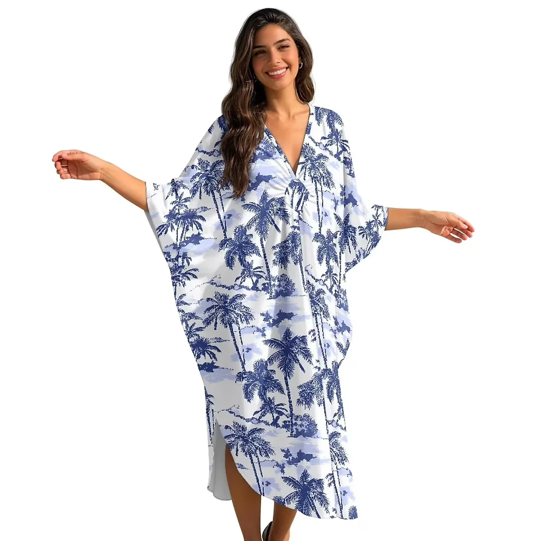 Kirablend Kai Printed Batwing Kaftan Beach Cover-Up Dress