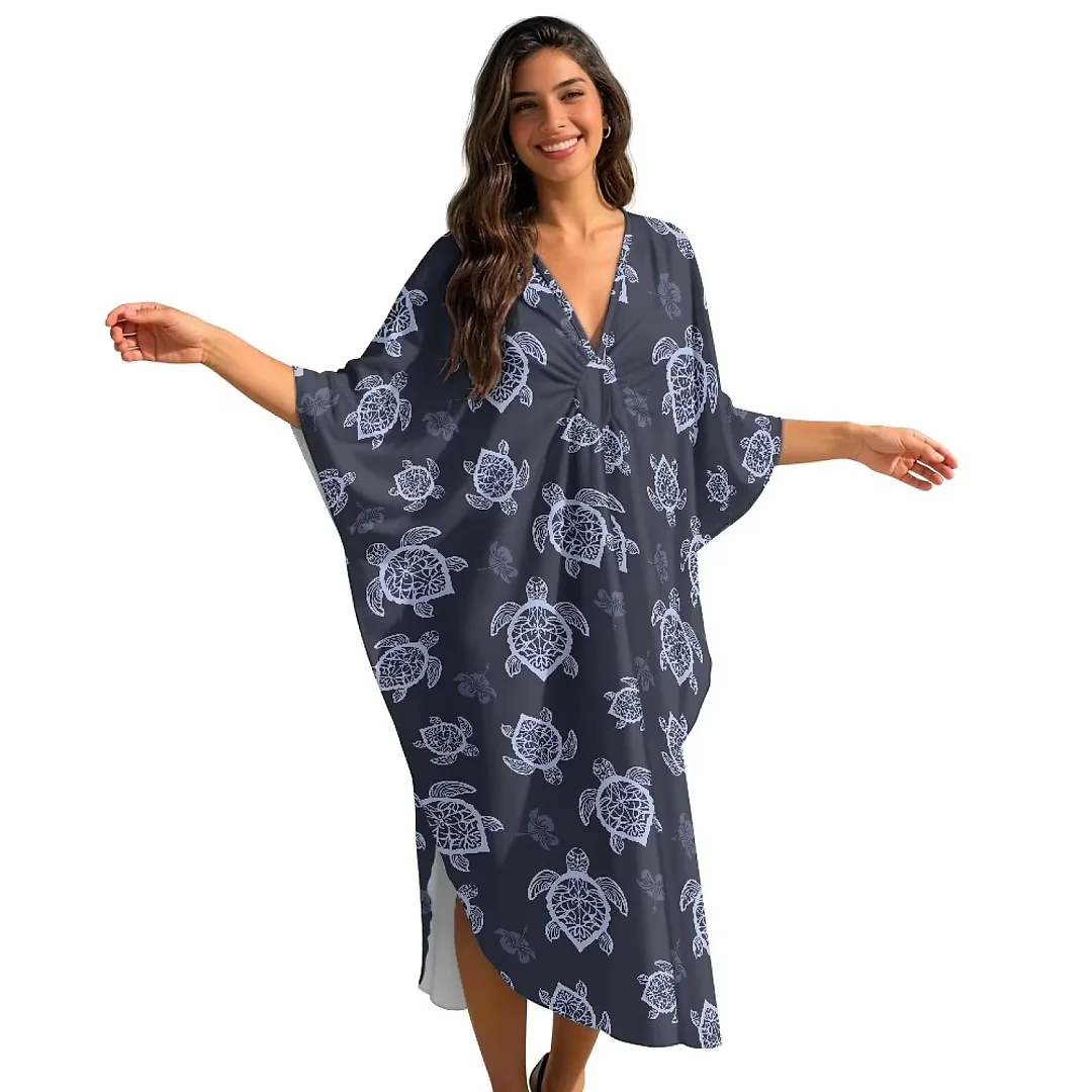Kirablend Kai Printed Batwing Kaftan Beach Cover-Up Dress