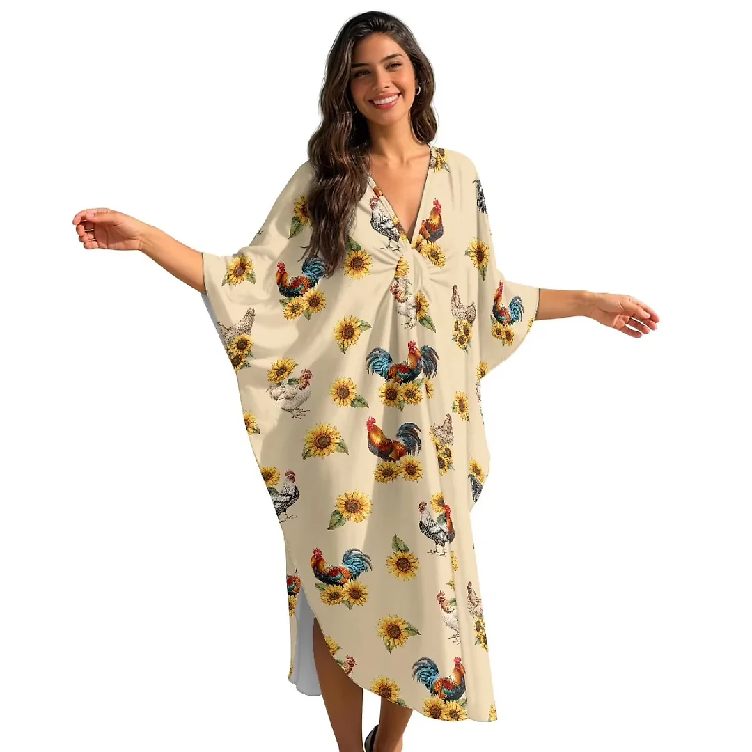 Kirablend Kai Printed Batwing Kaftan Beach Cover-Up Dress