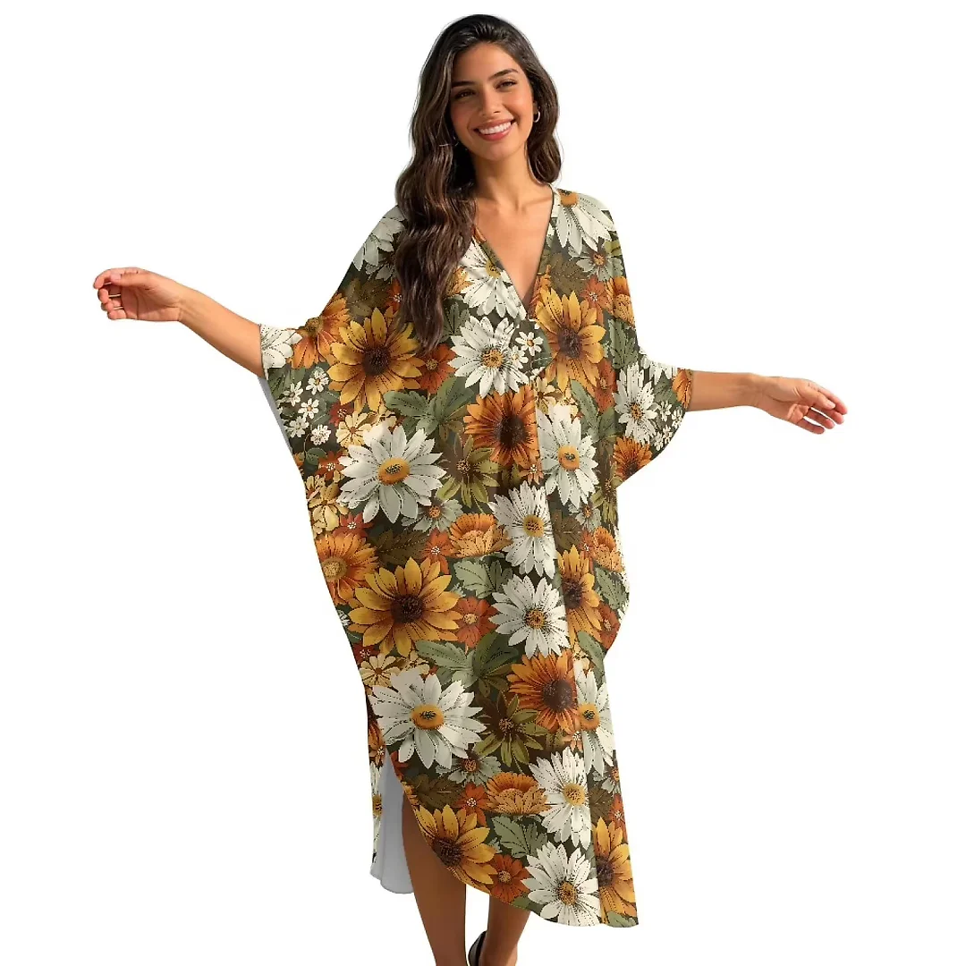 Kirablend Kai Printed Batwing Kaftan Beach Cover-Up Dress