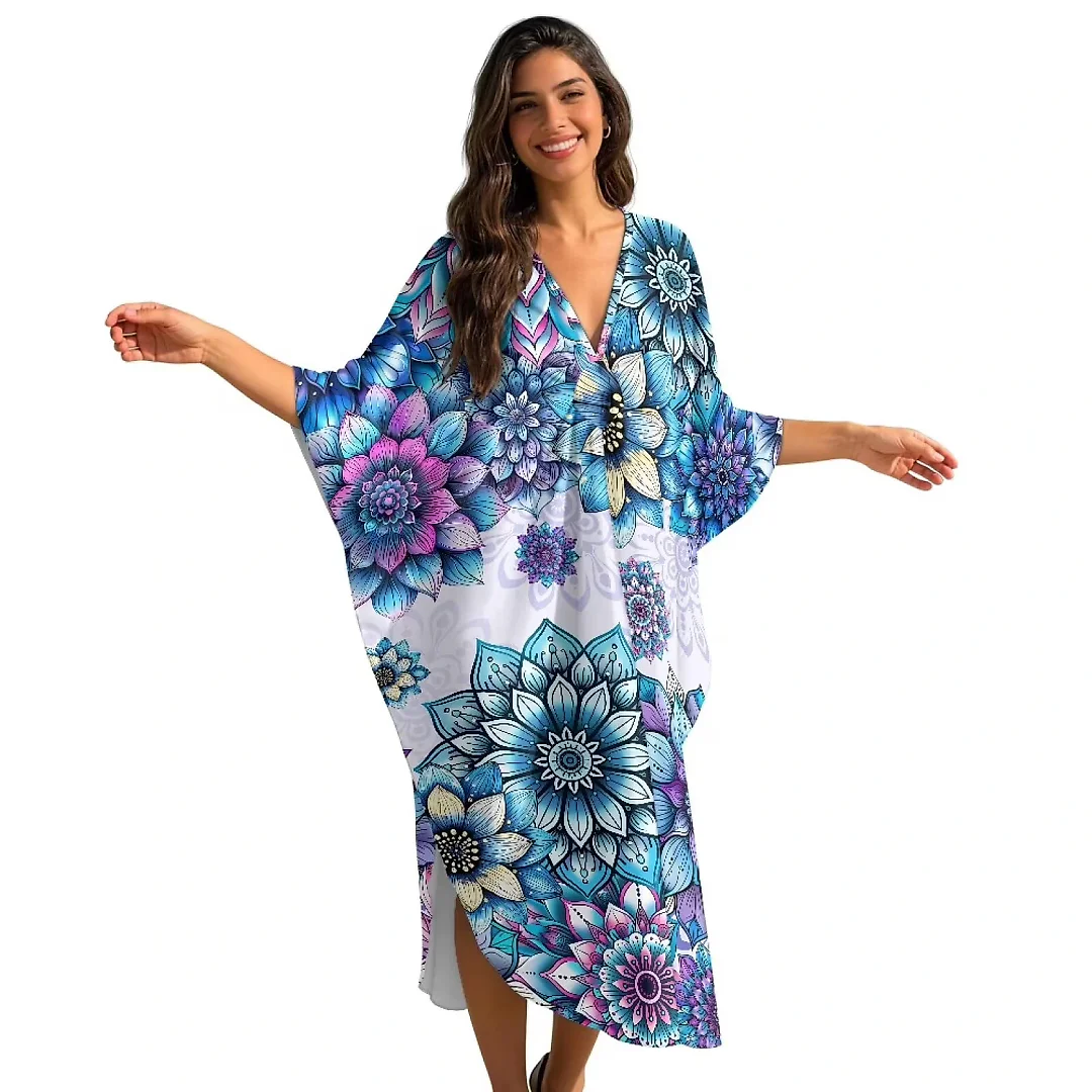 Kirablend Kai Printed Batwing Kaftan Beach Cover-Up Dress