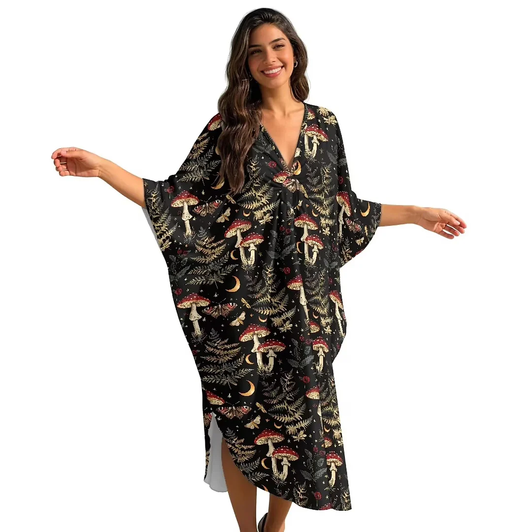 Kirablend Kai Printed Batwing Kaftan Beach Cover-Up Dress