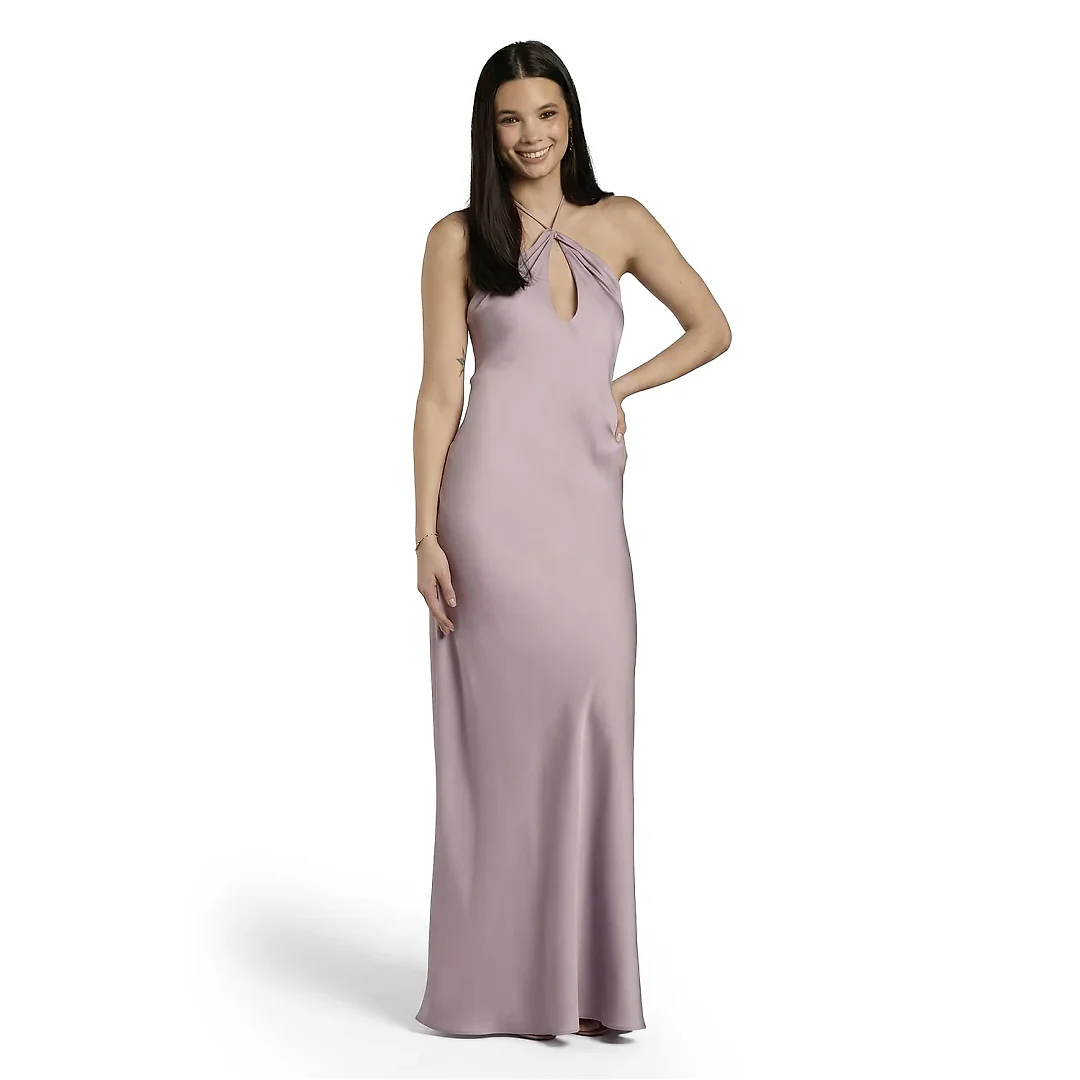 Kirablend Liora Charmeuse Keyhole Halter Maxi Sheath Dress