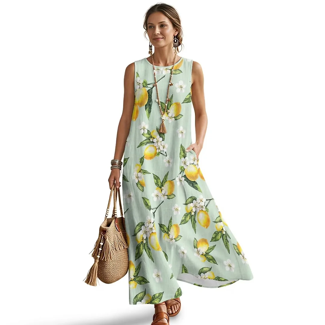 Kirablend Marisol Linen-Look Crewneck Tank Maxi Dress