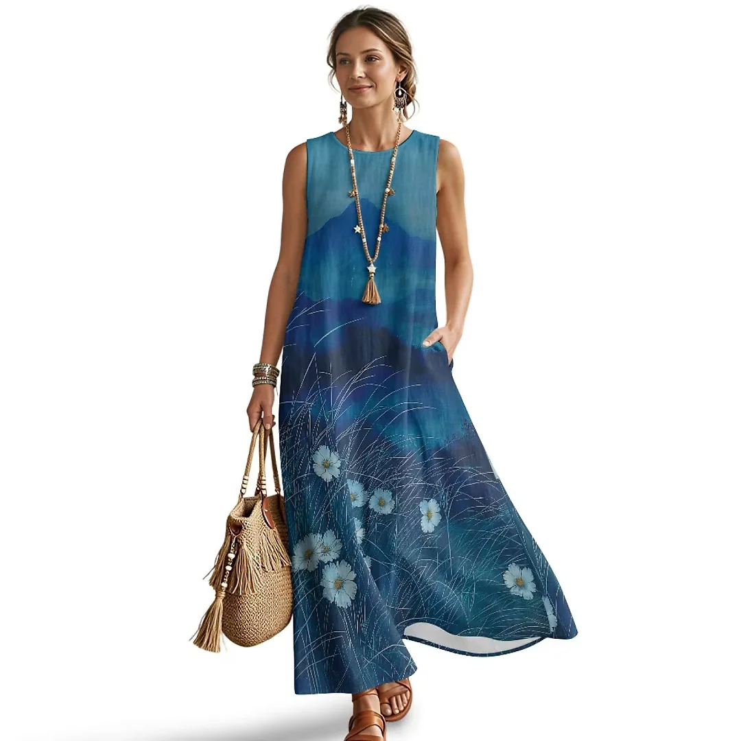 Kirablend Marisol Linen-Look Crewneck Tank Maxi Dress