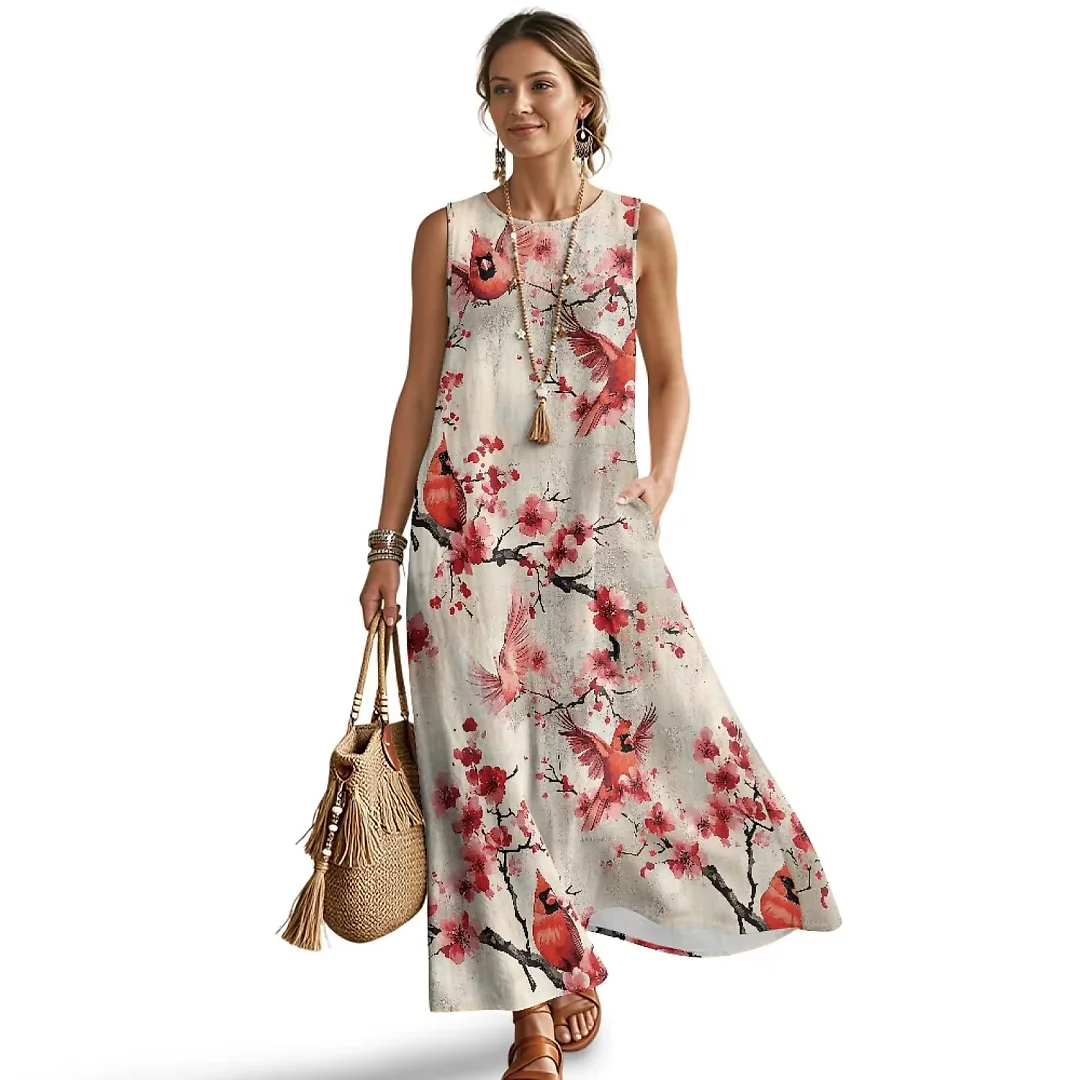 Kirablend Marisol Linen-Look Crewneck Tank Maxi Dress
