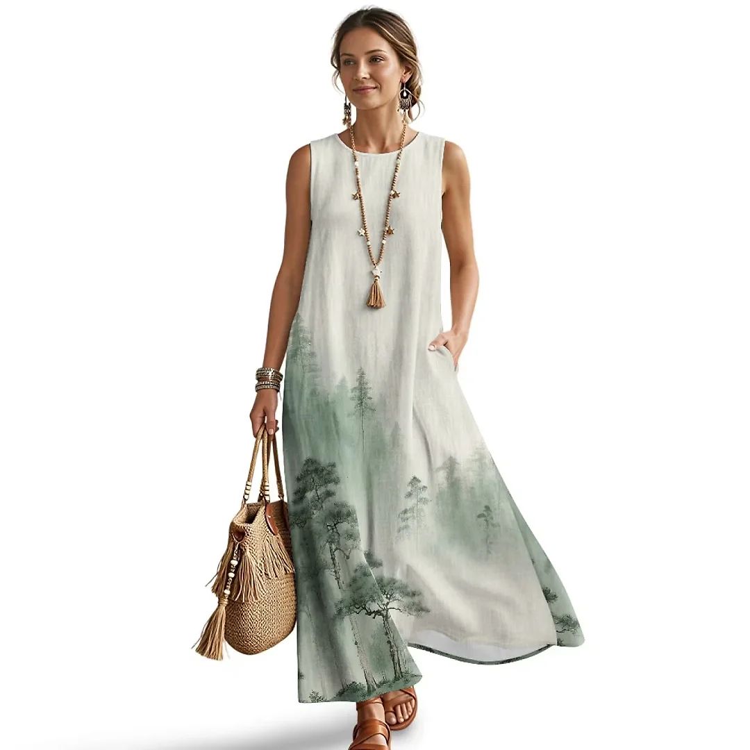 Kirablend Marisol Linen-Look Crewneck Tank Maxi Dress