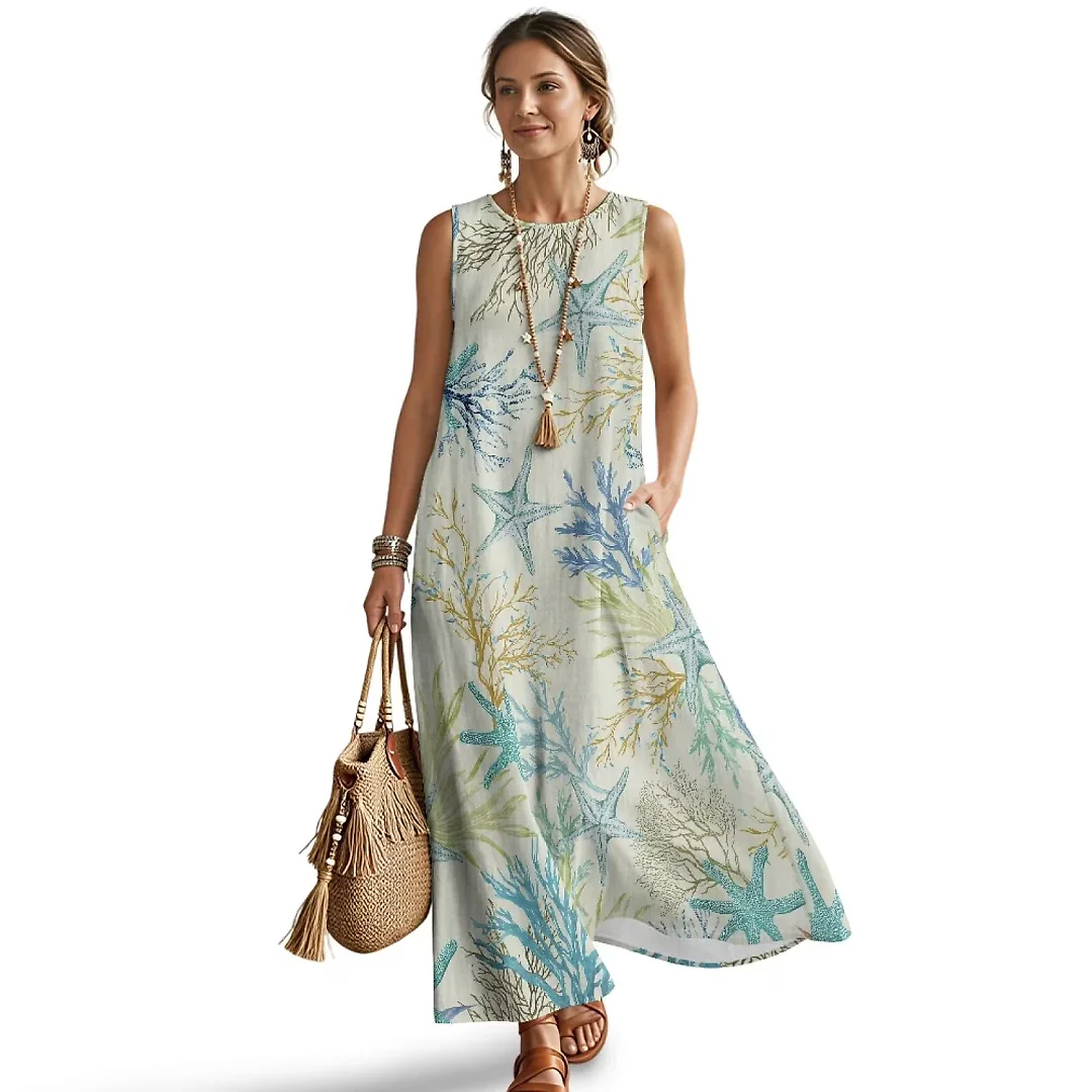 Kirablend Marisol Linen-Look Crewneck Tank Maxi Dress