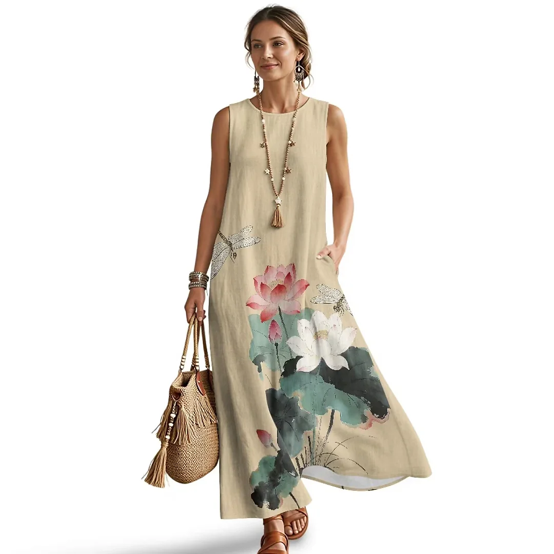 Kirablend Marisol Linen-Look Crewneck Tank Maxi Dress