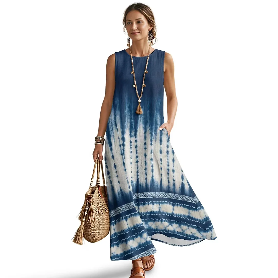 Kirablend Marisol Linen-Look Crewneck Tank Maxi Dress