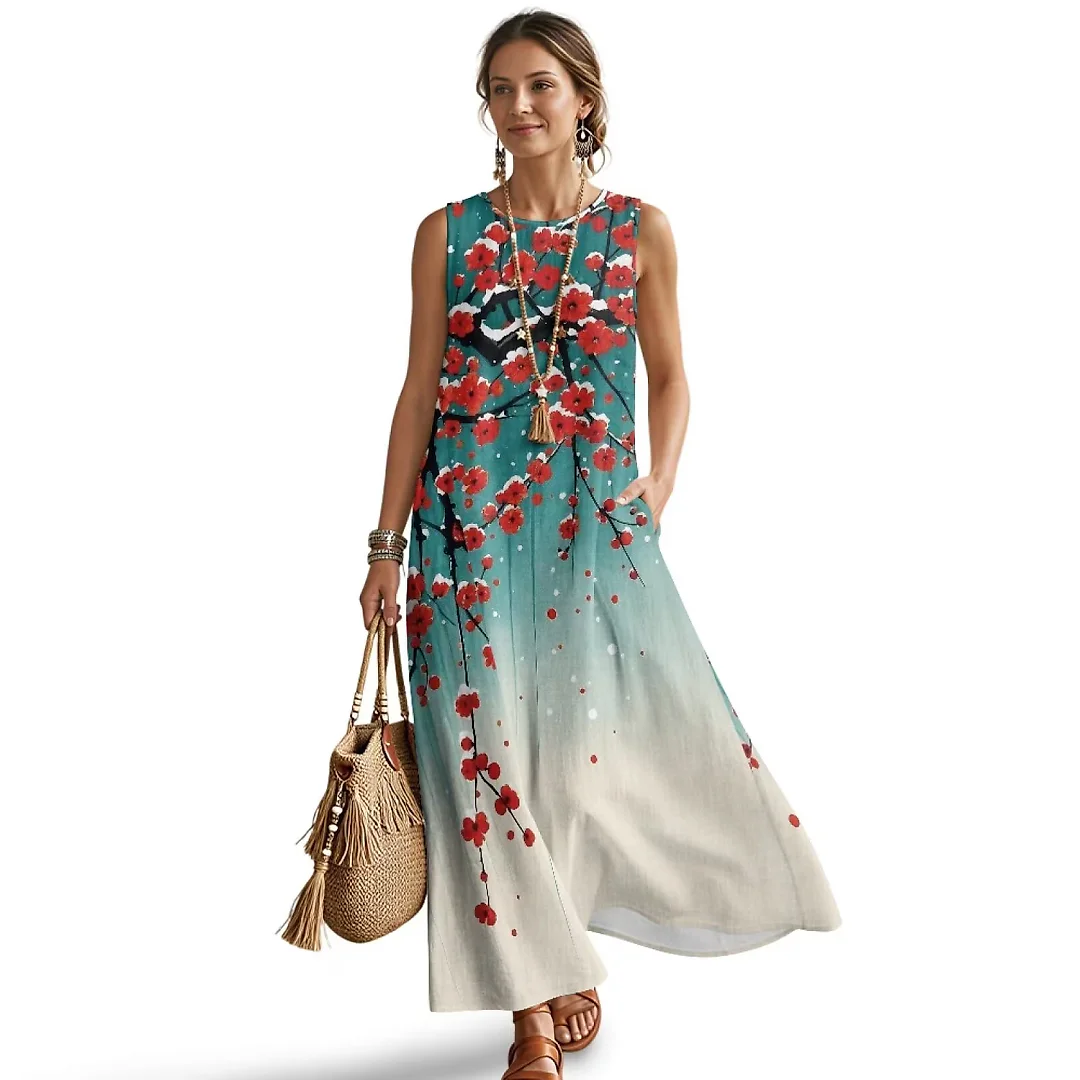 Kirablend Marisol Linen-Look Crewneck Tank Maxi Dress