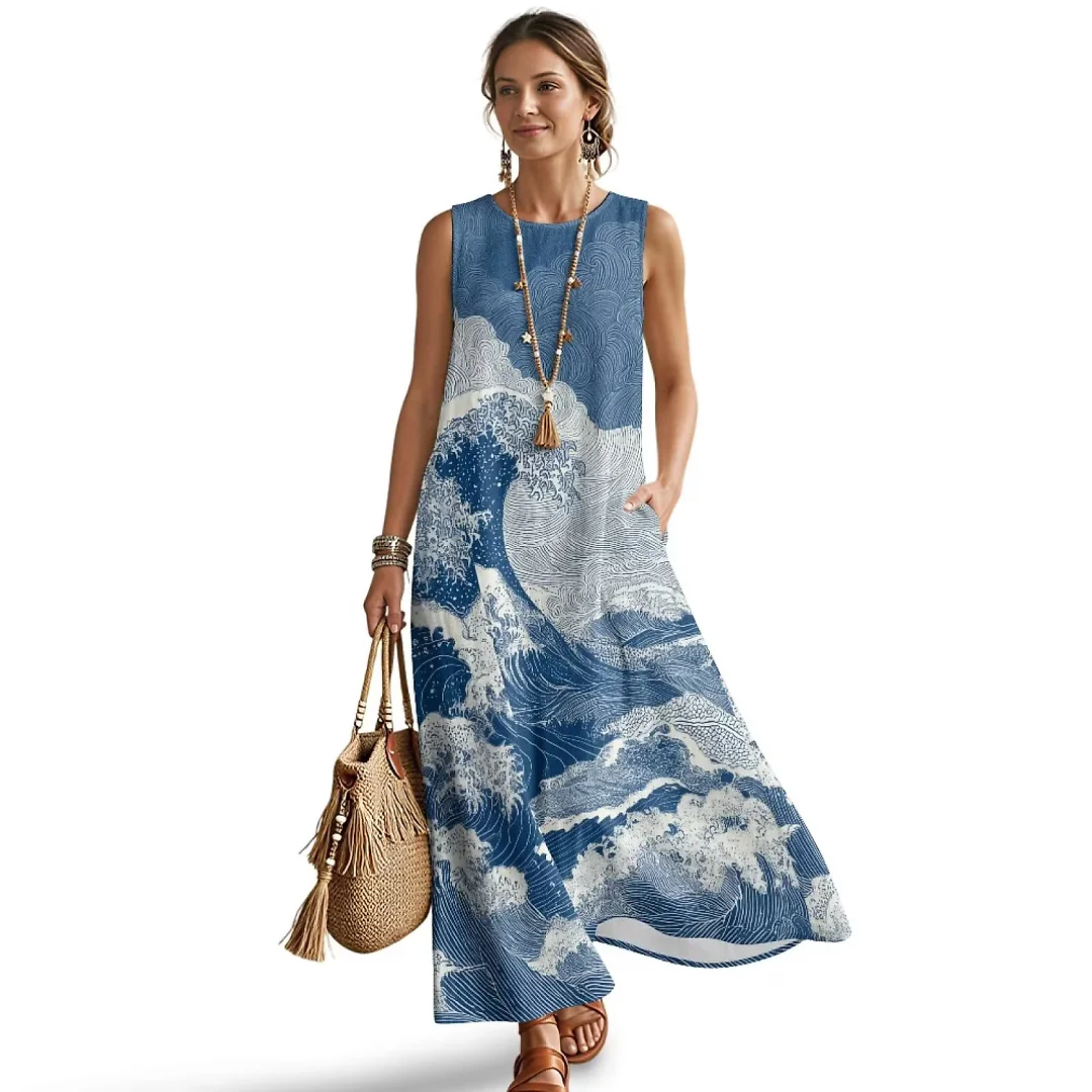 Kirablend Marisol Linen-Look Crewneck Tank Maxi Dress