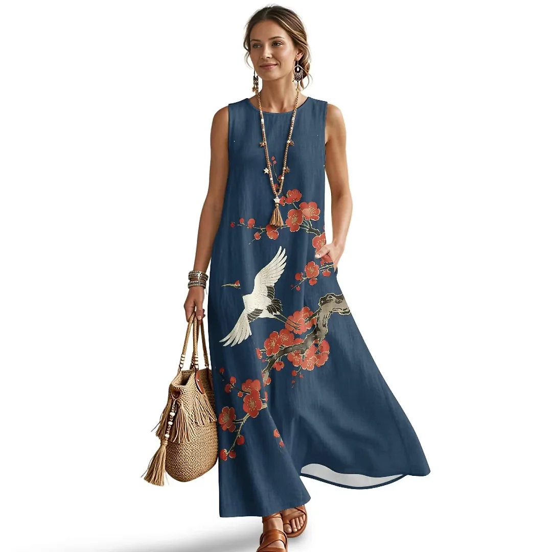 Kirablend Marisol Linen-Look Crewneck Tank Maxi Dress