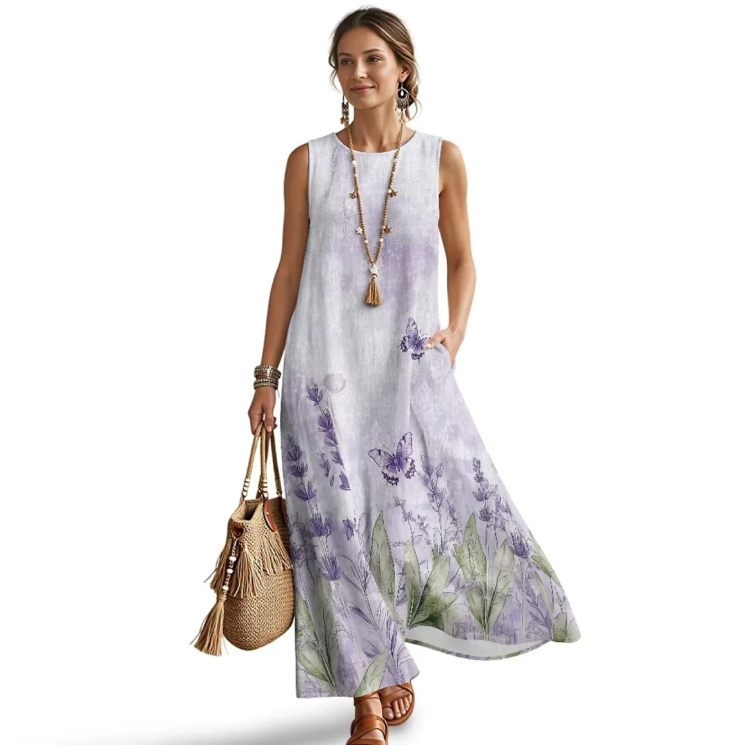 Kirablend Marisol Linen-Look Crewneck Tank Maxi Dress