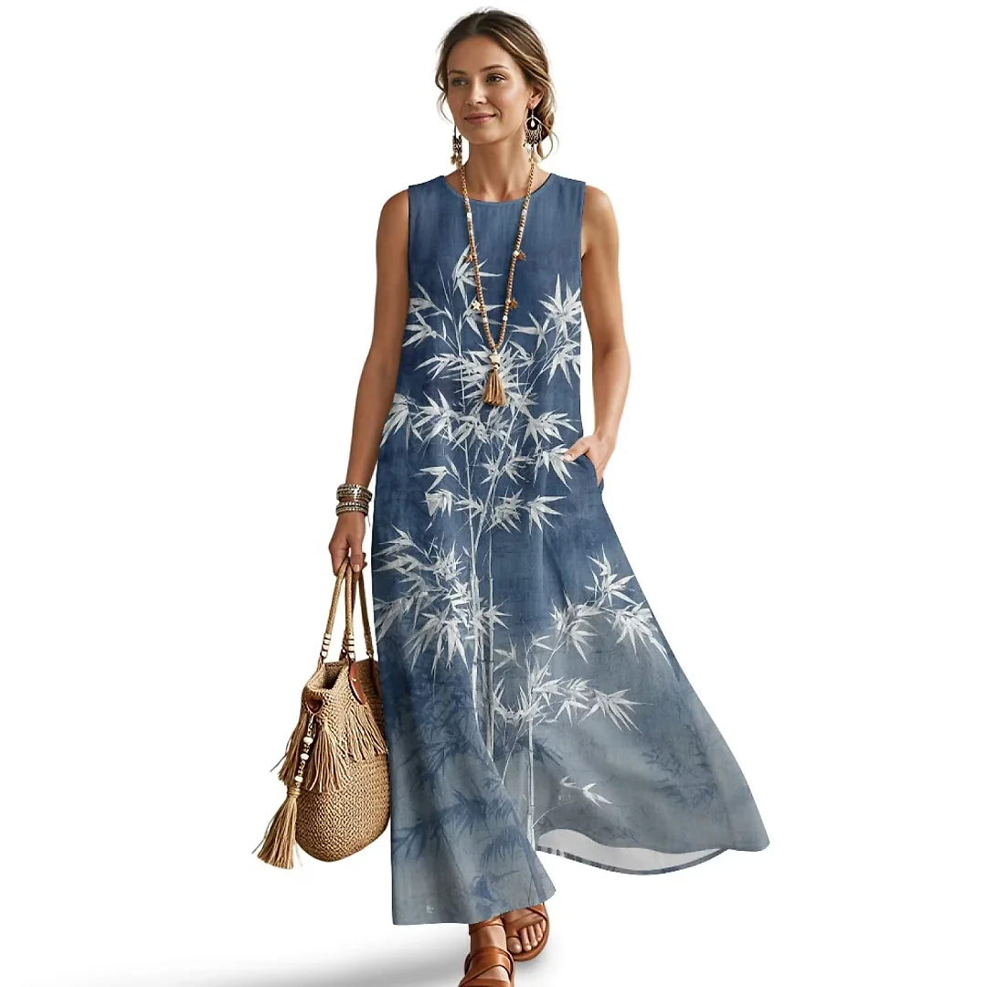 Kirablend Marisol Linen-Look Crewneck Tank Maxi Dress