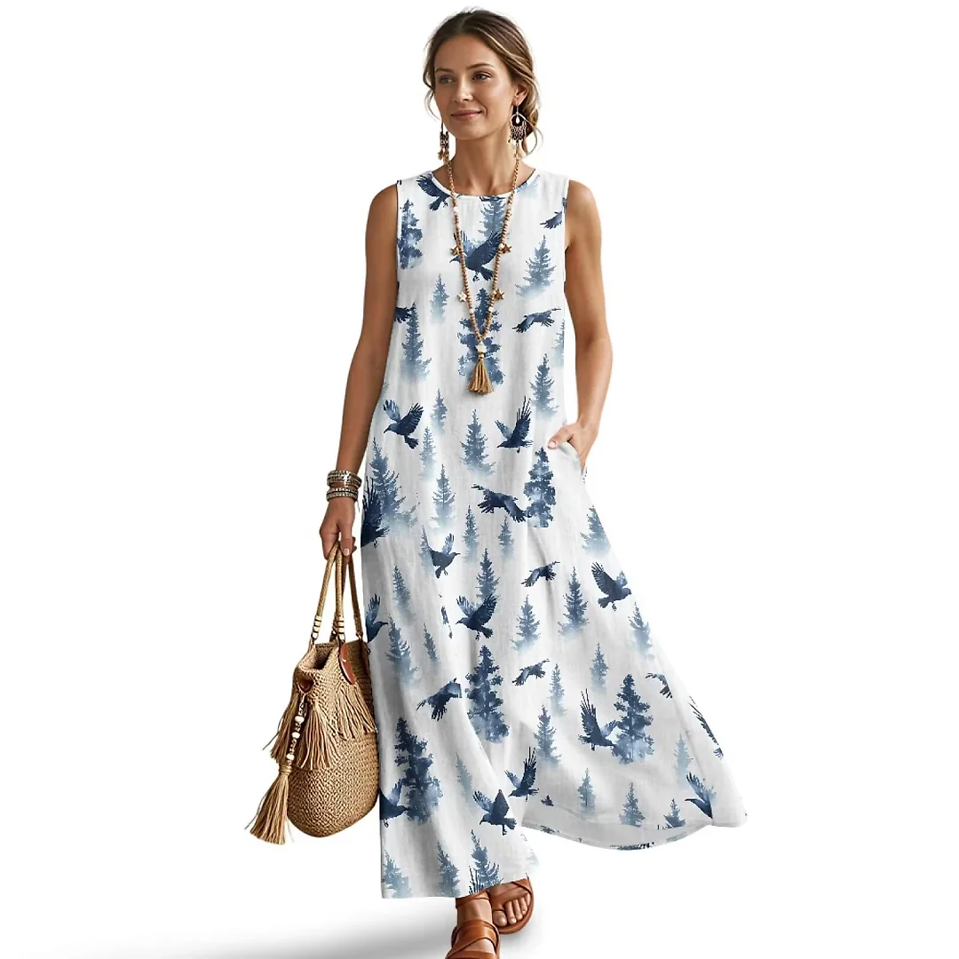 Kirablend Marisol Linen-Look Crewneck Tank Maxi Dress