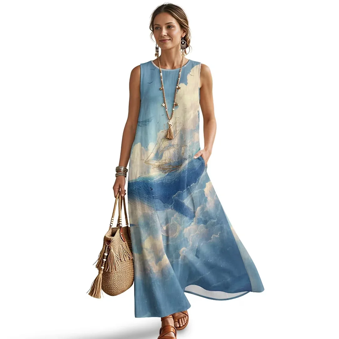 Kirablend Marisol Linen-Look Crewneck Tank Maxi Dress