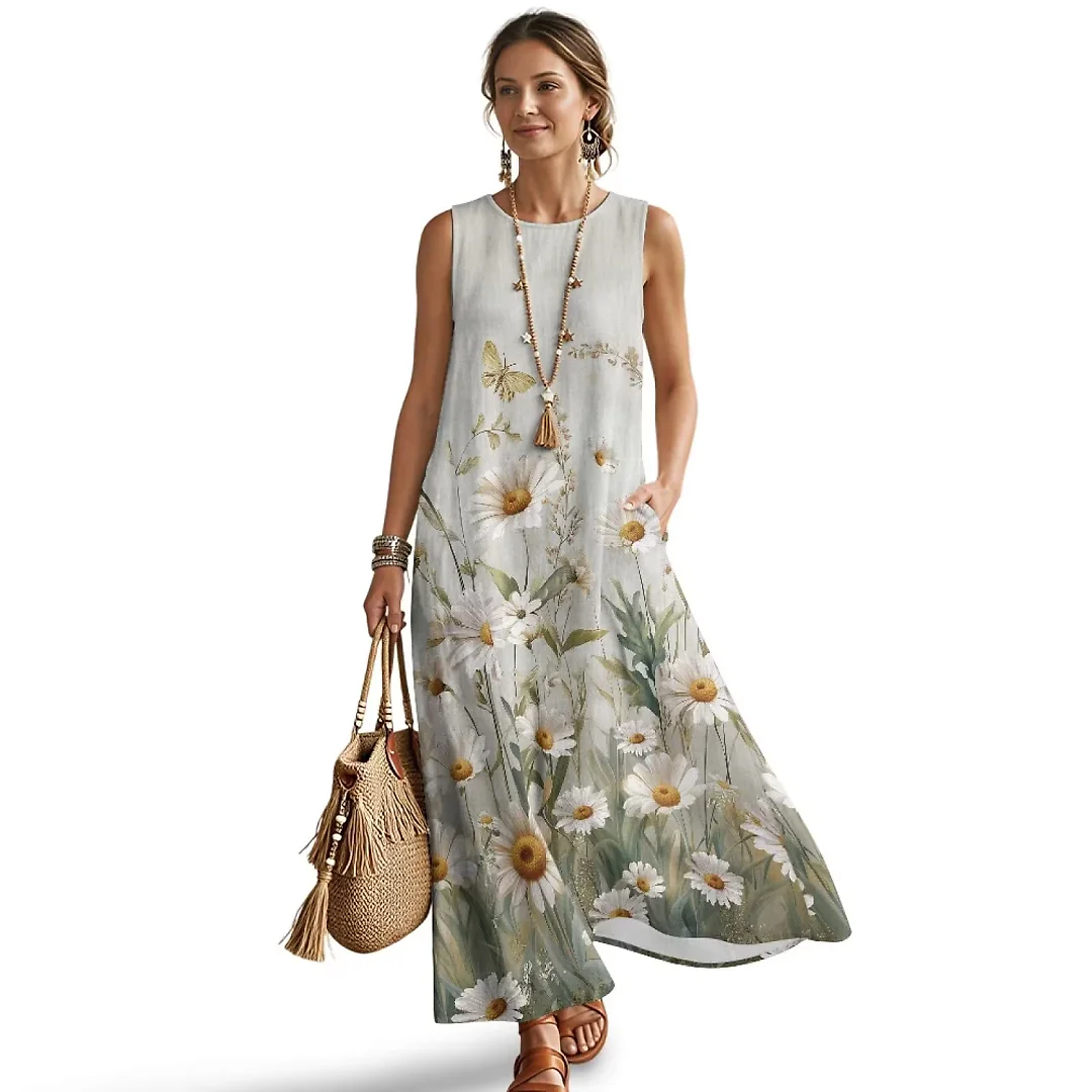 Kirablend Marisol Linen-Look Crewneck Tank Maxi Dress