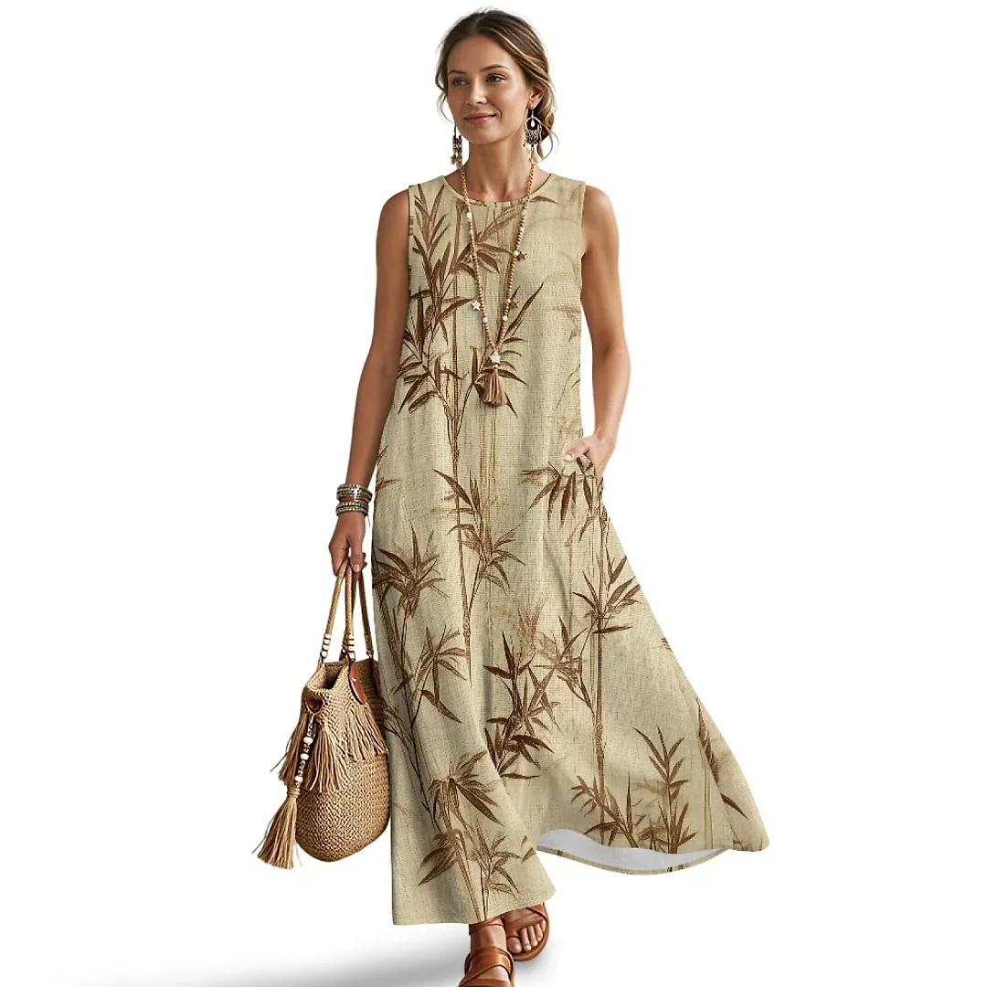Kirablend Marisol Linen-Look Crewneck Tank Maxi Dress