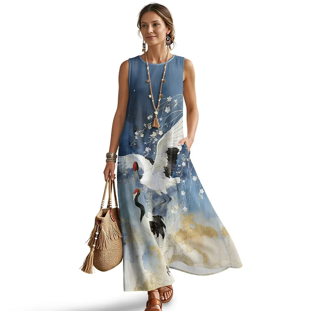 Kirablend Marisol Linen-Look Crewneck Tank Maxi Dress