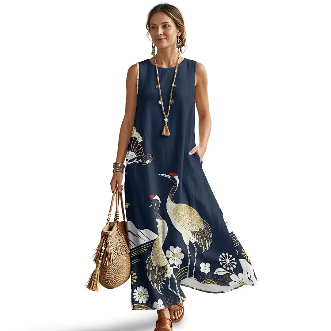 Kirablend Marisol Linen-Look Crewneck Tank Maxi Dress