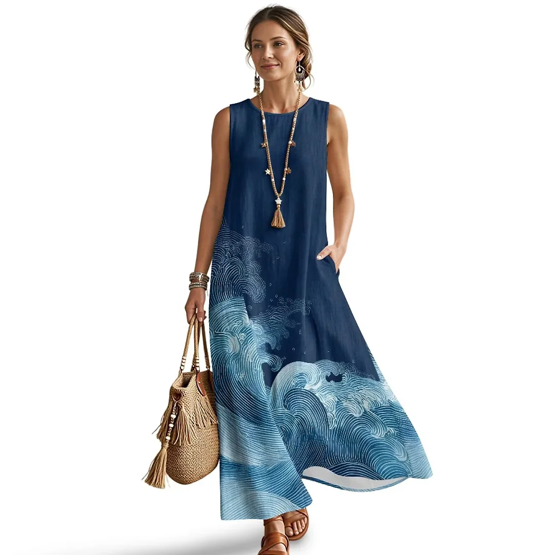 Kirablend Marisol Linen-Look Crewneck Tank Maxi Dress