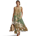 Kirablend Mira Printed Sleeveless A-Line Maxi Sundress with Pockets