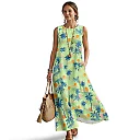 Kirablend Mira Printed Sleeveless A-Line Maxi Sundress with Pockets