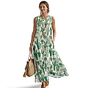 Kirablend Mira Printed Sleeveless A-Line Maxi Sundress with Pockets