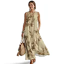 Kirablend Mira Printed Sleeveless A-Line Maxi Sundress with Pockets