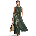 Kirablend Mira Printed Sleeveless A-Line Maxi Sundress with Pockets