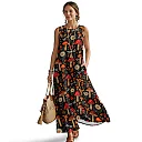 Kirablend Mira Printed Sleeveless A-Line Maxi Sundress with Pockets