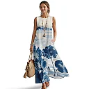 Kirablend Mira Printed Sleeveless A-Line Maxi Sundress with Pockets