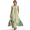 Kirablend Mira Printed Sleeveless A-Line Maxi Sundress with Pockets