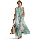 Kirablend Mira Printed Sleeveless A-Line Maxi Sundress with Pockets
