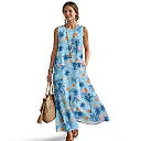 Kirablend Mira Printed Sleeveless A-Line Maxi Sundress with Pockets