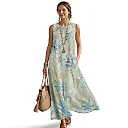 Kirablend Mira Printed Sleeveless A-Line Maxi Sundress with Pockets