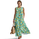 Kirablend Mira Printed Sleeveless A-Line Maxi Sundress with Pockets
