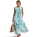 Kirablend Mira Printed Sleeveless A-Line Maxi Sundress with Pockets