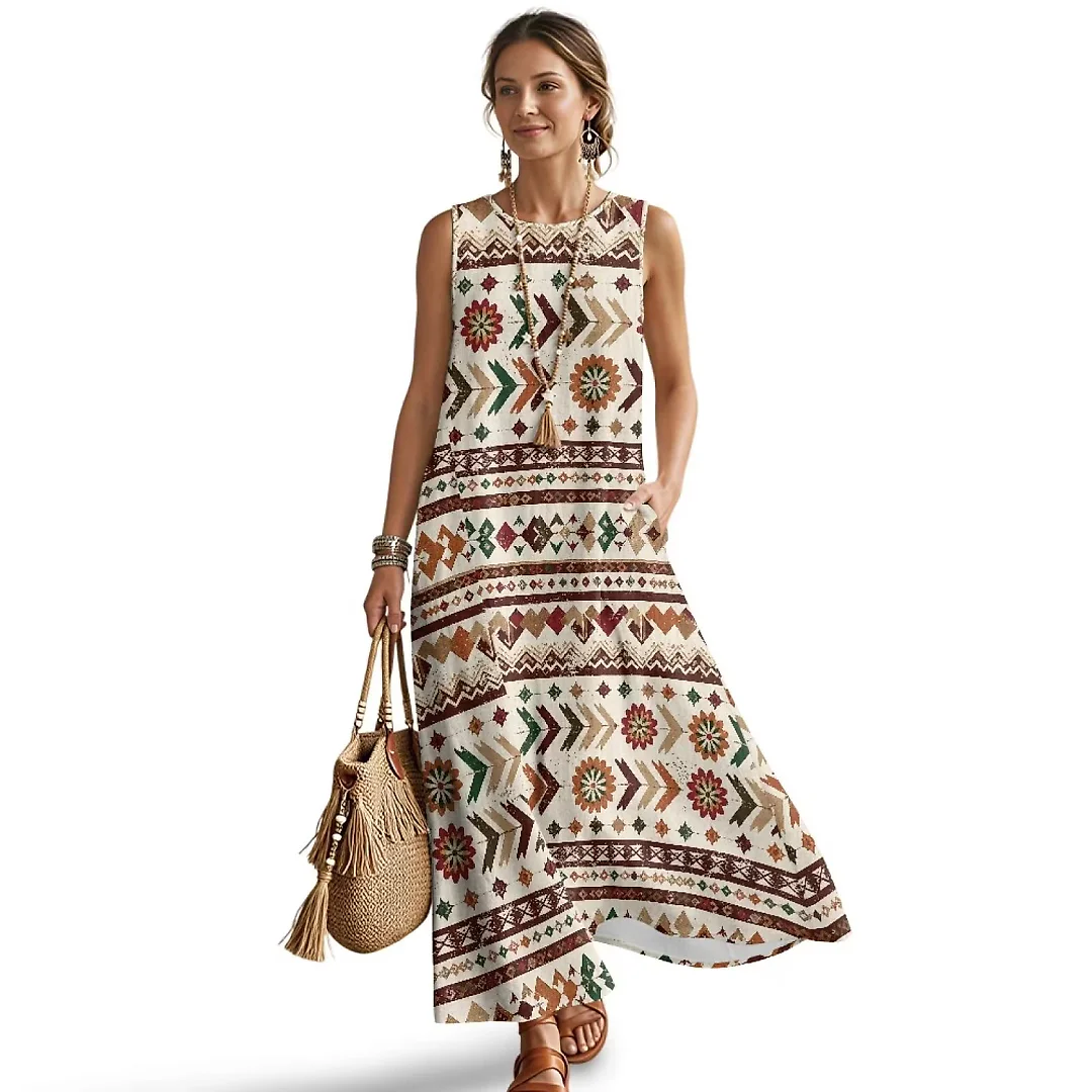 Kirablend Nalani Linen-Look Sleeveless Maxi Dress with Pockets
