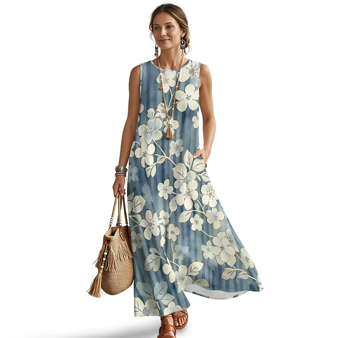 Kirablend Nalani Linen-Look Sleeveless Maxi Dress with Pockets