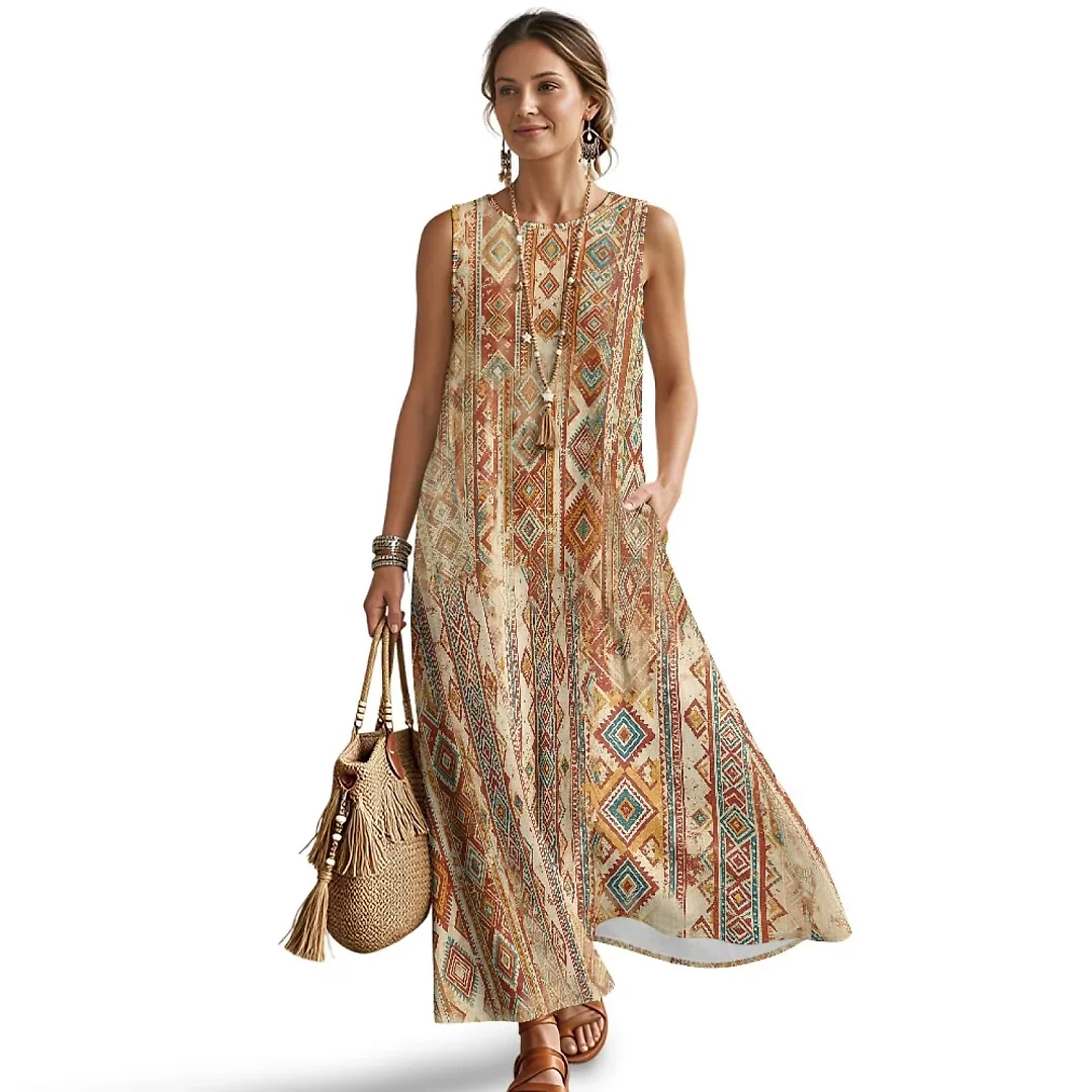 Kirablend Nalani Linen-Look Sleeveless Maxi Dress with Pockets