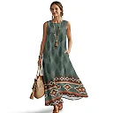 Kirablend Nalani Linen-Look Sleeveless Maxi Dress with Pockets