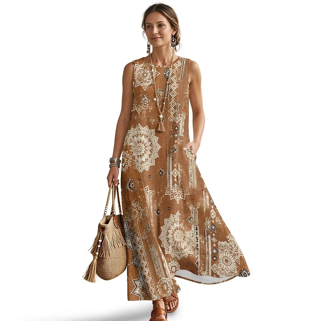 Kirablend Nalani Linen-Look Sleeveless Maxi Dress with Pockets