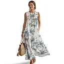 Kirablend Nalani Linen-Look Sleeveless Maxi Dress with Pockets