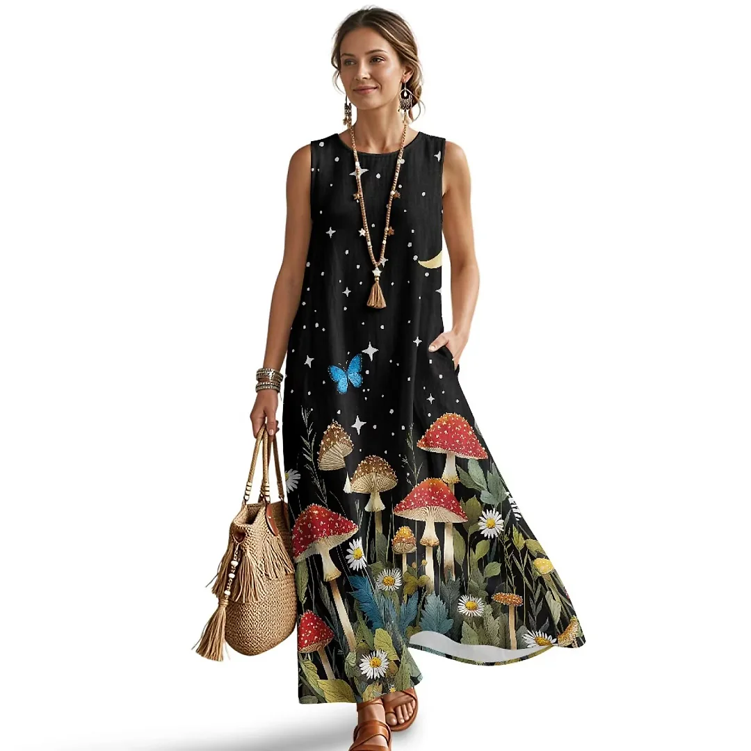 Kirablend Nalani Linen-Look Sleeveless Maxi Dress with Pockets